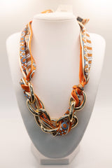 Scarf and Gold Link Necklace - Orange Pint - Sample Sale- FINAL SALE - Lisi Lerch
