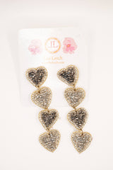 Silver Heart Beaded Drop Earrings -Sample Sale- Final Sale - Lisi Lerch