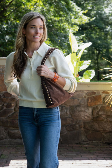 Skylar Faux Suede Studded Shoulder Bag - Lisi Lerch