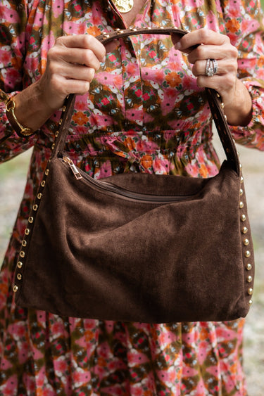 Skylar Faux Suede Studded Shoulder Bag - Lisi Lerch