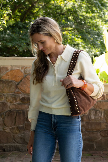 Skylar Faux Suede Studded Shoulder Bag - Lisi Lerch