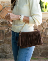 Sloane Fringe Faux Suede Clutch - Lisi Lerch