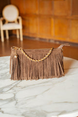Sloane Fringe Faux Suede Clutch - Lisi Lerch