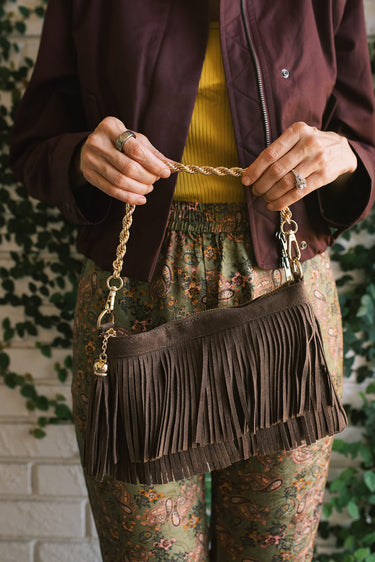 Sloane Fringe Faux Suede Clutch - Lisi Lerch