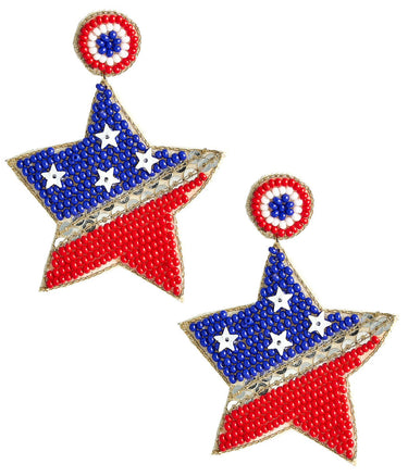 Star Flag Beaded Earrings - RED WHITE & BLUE - Lisi Lerch