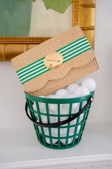 Straw Scallop Ruby - Green Candy Band - Gold Oval with Golf Clubs - Lisi Lerch