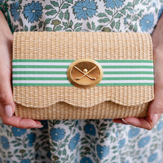 Straw Scallop Ruby - Green Candy Band - Gold Oval with Golf Clubs - Lisi Lerch