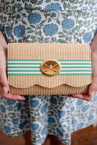 Straw Scallop Ruby - Green Candy Band - Gold Oval with Golf Clubs - Lisi Lerch