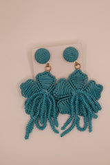 Teal Raffia & Beaded Floral Statement Earrings -Sample Sale- Final Sale - Lisi Lerch