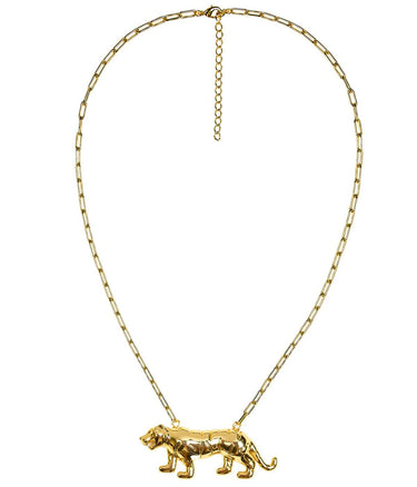 Tiger - 3D Gold Charm Necklace - 18k Gold Plated - Paperclip Chain - Lisi Lerch