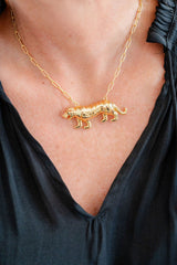 Tiger - 3D Gold Charm Necklace - 18k Gold Plated - Paperclip Chain - Lisi Lerch