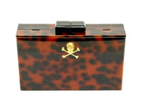 Tortoise Cane Acrylic Clutch with Skull and Crossbones -Sample Sale- Final Sale - Lisi Lerch