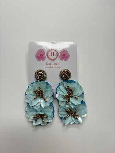 Turquoise Double Beaded Fabric Flower Earring - Sample Sale Final Sale - Lisi Lerch
