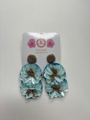 Turquoise Double Beaded Fabric Flower Earring - Sample Sale Final Sale - Lisi Lerch