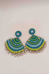 Turquoise & Lime Beaded Fan Earrings-Sample Sale- Final Sale - Lisi Lerch