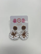 White Beaded Fabric Flower Earring - Sample Sale Final Sale - Lisi Lerch