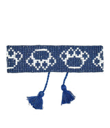 Wide Navy Paw Print - Flat Adjustable Beaded Tassel Bracelet - Lisi Lerch
