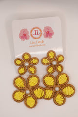 Yellow and Brown Raffia Marigold Statement Earrings-Sample Sale- Final Sale - Lisi Lerch